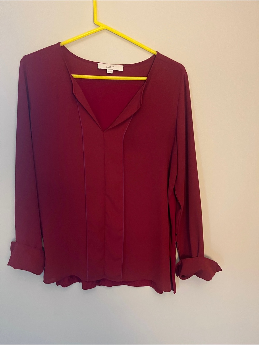 LOFT Burgundy Long-Sleeve V-Neck Blouse